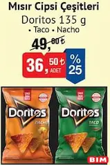 DORİTOS MISIR CİPSİ ÇEŞİTLERİ 135 G fiyat ve kampanya bilgisi